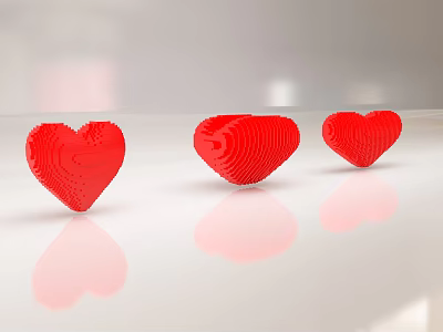 Red Heart Shaped Household Items With Textured Surface On White Smooth Table 3d model