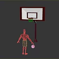 Basketball Court With Player Standing By Hoop Holding Red Ball