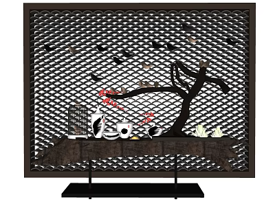 Entryway Console Table Design With Perforated Lattice Tree Decor And LOVE Ornaments 3d model