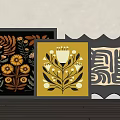 Decorative Framed Artworks with Floral Geometric Designs and Hello Typography