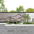 Modern Feature Wall Design With Green Plants Stone Pavement And Trees