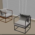 Modern Single Chairs Featuring Black and Brown Frames White Cushions in Bright Room with Blinds