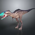 Vibrant Theropod Dinosaur Blue Red Head Open Mouth Sharp Teeth Striped Body Spiked Back