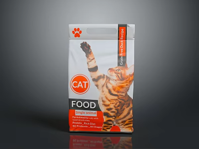 Premium Cat Food Bag With Chicken Recipe And Paw Print Featuring Raised Paw Cat 3d model