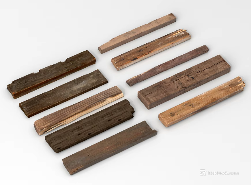Rustic Wooden Planks With Various Textures And Natural Wood Tones Arranged On White Background 3d model 