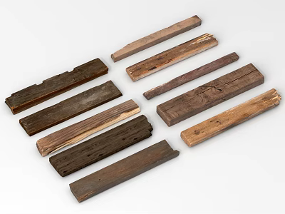 Rustic Wooden Planks With Various Textures And Natural Wood Tones Arranged On White Background 3d model