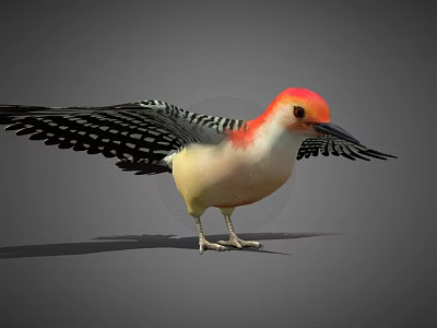 Colorful Flying Bird With Red Head And Black And White Wings And Yellow Belly Standing 3d model