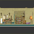 Cartoon Room Interior Featuring Brick Walls Wooden Bookshelf Bed Rug Lamp Desk And Picture Frame