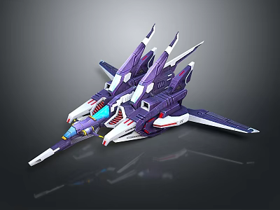 Futuristic Purple And White Spacecraft Model With Aerodynamic Wings For Cosmic Exploration 3d model