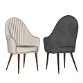 Modern Light And Dark Gray Upholstered Dining Chairs With Curved Backrest And Wooden Legs