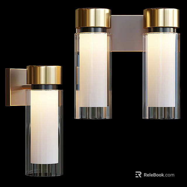 Elegant Modern Wall Sconces With Gold Metal Frames And Cylindrical Glass Shades 3d model 