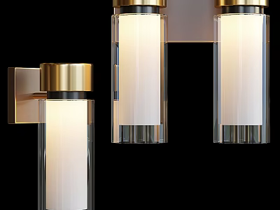 Elegant Modern Wall Sconces With Gold Metal Frames And Cylindrical Glass Shades 3d model