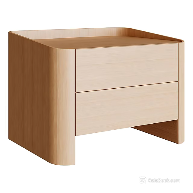 Light Wood Bedside Table With Two Drawers And Modern Minimalist Design 3d model 