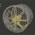 Industrial Metal Fan With Worn Texture Circular Mesh Guard And Yellow Blades