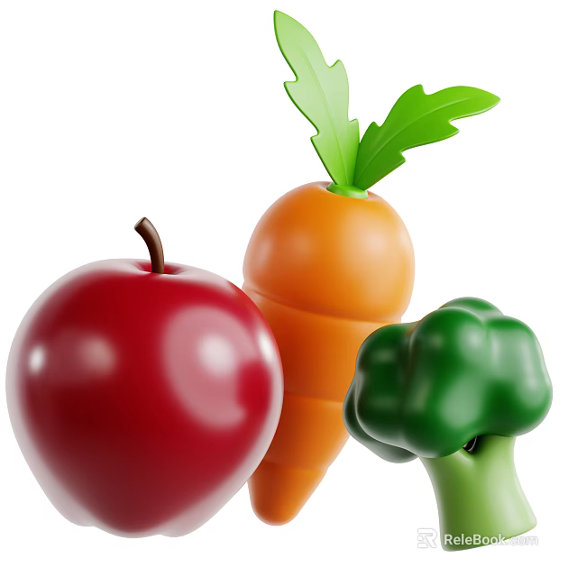 Fresh Healthy Vegetables Carrot Broccoli With Vibrant Colors On White 3d model 