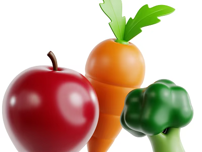Fresh Healthy Vegetables Carrot Broccoli With Vibrant Colors On White 3d model
