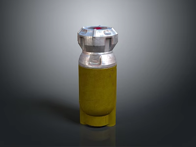 Yellow Cylindrical Military Weapon With Silver Metal Top And Red Details 3d model