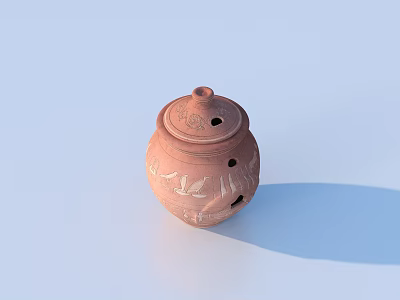 Terracotta Clay Jar With Carved Patterns Lid And Functional Holes For Home Use 3d model