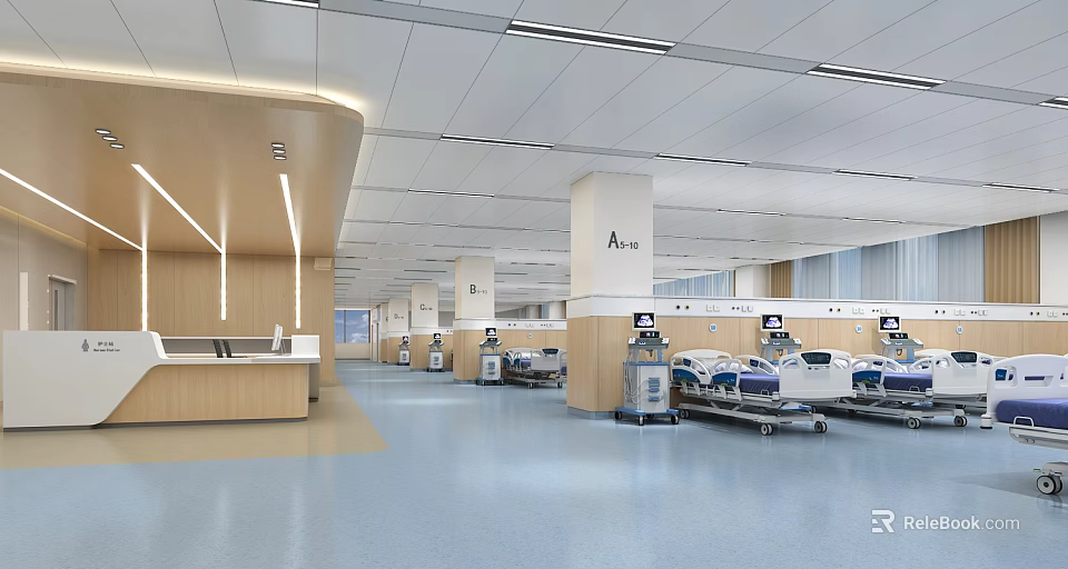 Hospital Outpatient Clinic Interior With Beds Nursing Station And Equipment 3d model 