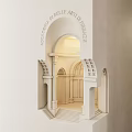 Elegant Wall Sconces in Arched Interior Space with White Walls and Warm Lighting 3d model
