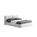 Modern Double Bed With White Headboard Frame And Gray Quilt Mattress 3d model