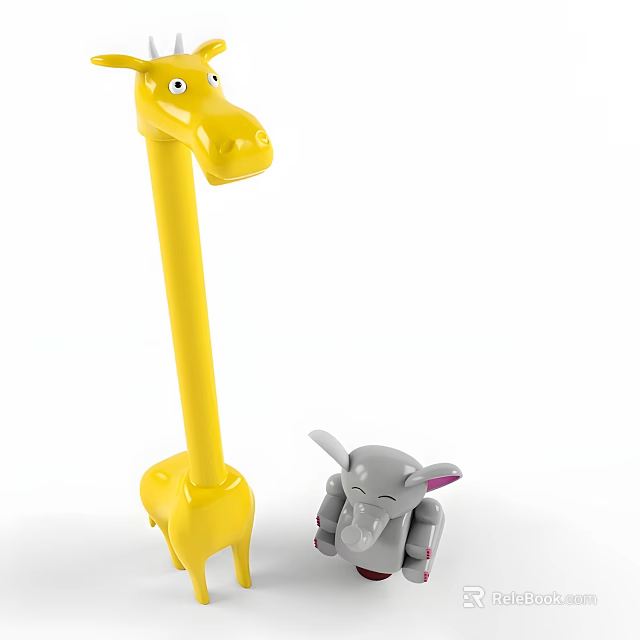 Cute Yellow Giraffe and Grey Elephant Stuffed Animal Toys for Kids Playtime 3d model 