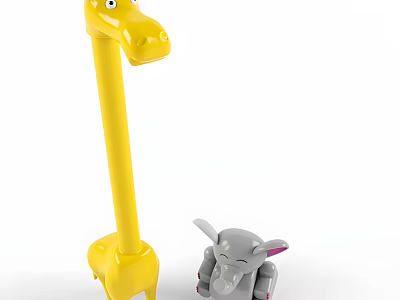 Cute Yellow Giraffe and Grey Elephant Stuffed Animal Toys for Kids Playtime 3d model