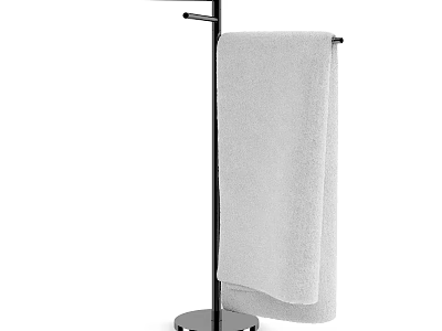Modern Black Metal Bathroom Towel Rack With White Towel And Round Base Design 3d model