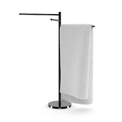 Modern Black Metal Bathroom Towel Rack With White Towel And Round Base Design 3d model