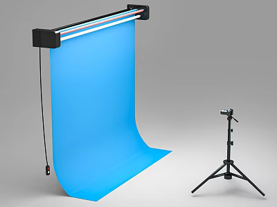 Commercial Photography Equipment With LED Lighting Blue Backdrop And Tripod Stand 3d model