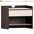 Modern Dark Brown Bedside Table With Beige Stitched Drawer And Lower Shelf 3d model
