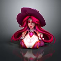 Witch Character With Long Pink Hair Purple Hat And Heart Gem