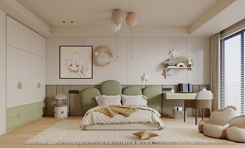 Modern Cream Style Children's Room Minimalist Cream Children's Room 3d model