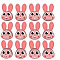 Cute Pink Rabbit Dolls With Various Smiling Faces On Dark Background