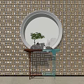 New Chinese-style Duanjing Platform Zen Porch Set-up Cabinet Rack Plant Stone 3d model