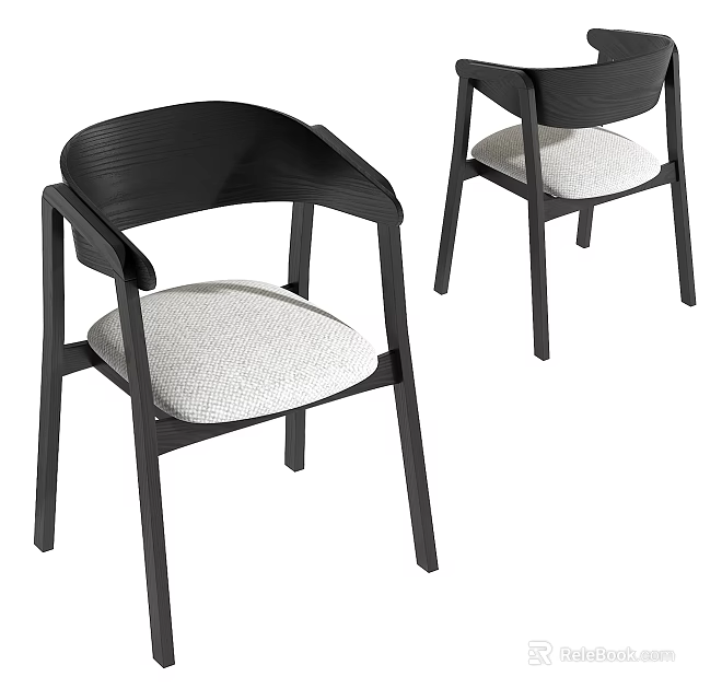 Modern dining chairs with armrests black frame light cushion design 3d model