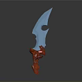 Fantasy Sharp Blue Blade With Red Intricate Handle And Unique Shape