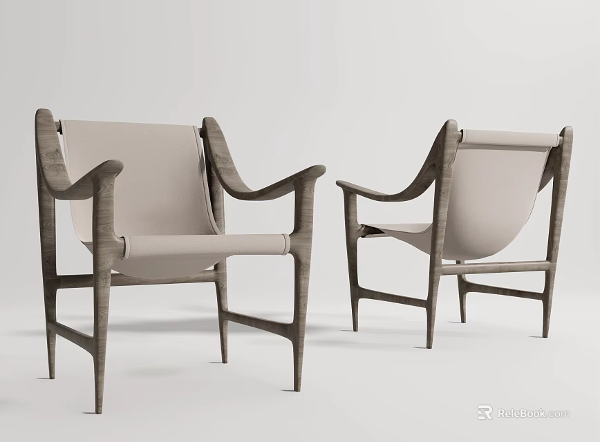 Modern Leisure Chairs With Wooden Frame And Light Colored Cushion Design 3d model 