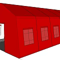 Red Tent with Door and Windows Under Blue Sky with White Clouds 3d model