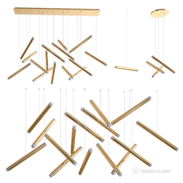Modern Golden Long Bar Pendant Lights with Multiple Hanging Design 3d model