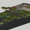 Wooden Garden Walls In Serene Landscape With Trees Lawn And Stone Pathway