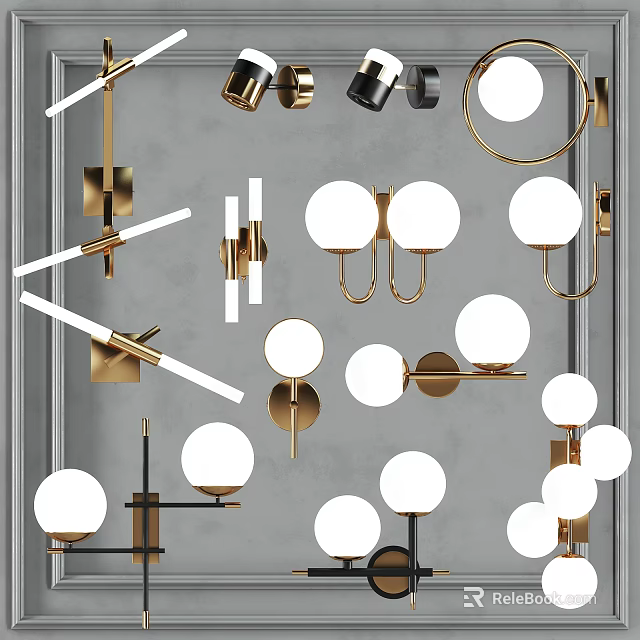 Modern Wall Lamps Design With Gold Frames And Circular White Shades 3d model