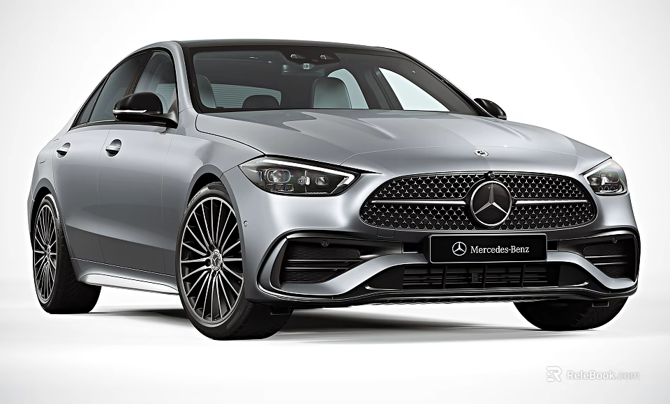 Silver Mercedes Benz Sedan With Modern Front Grille Headlights And Alloy Wheels 3d model 