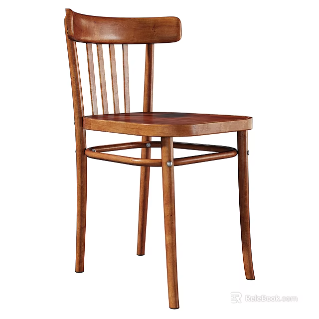 Classic Wooden Dining Chair With Slat Back Design And Natural Wood Finish 3d model 