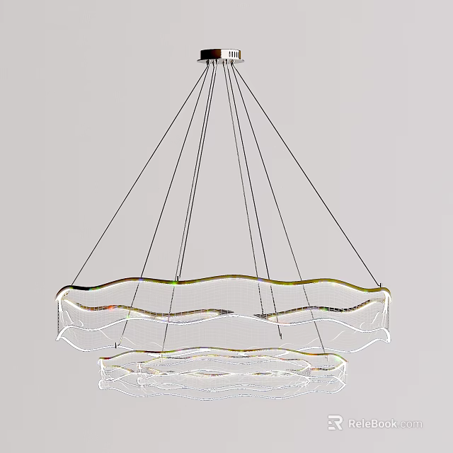 Modern Transparent Circular Ring Chandelier With Layered Hanging Acrylic Structure Design 3d model