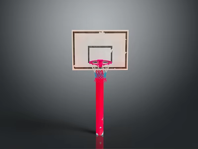 Durable Basketball Hoop With Wooden Backboard Red Pole And Blue Net 3d model