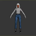 3D Character Model With White Long Sleeve Top Red Mask Blue Pants And Black Boots