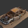 Old Rusted Abandoned Car With Colorful Graffiti On Wrecked Body