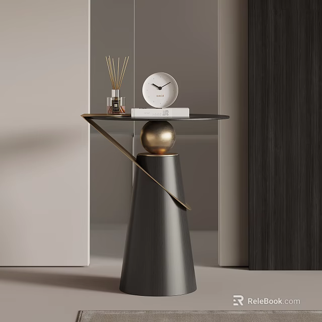 Modern Black Gold Side Table With Spherical Metal Base And Clock Fragrance Diffuser 3d model 