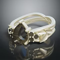 Exquisite Silver Ring With Braided Band Floral Accents And Dark Gemstone Centerpiece